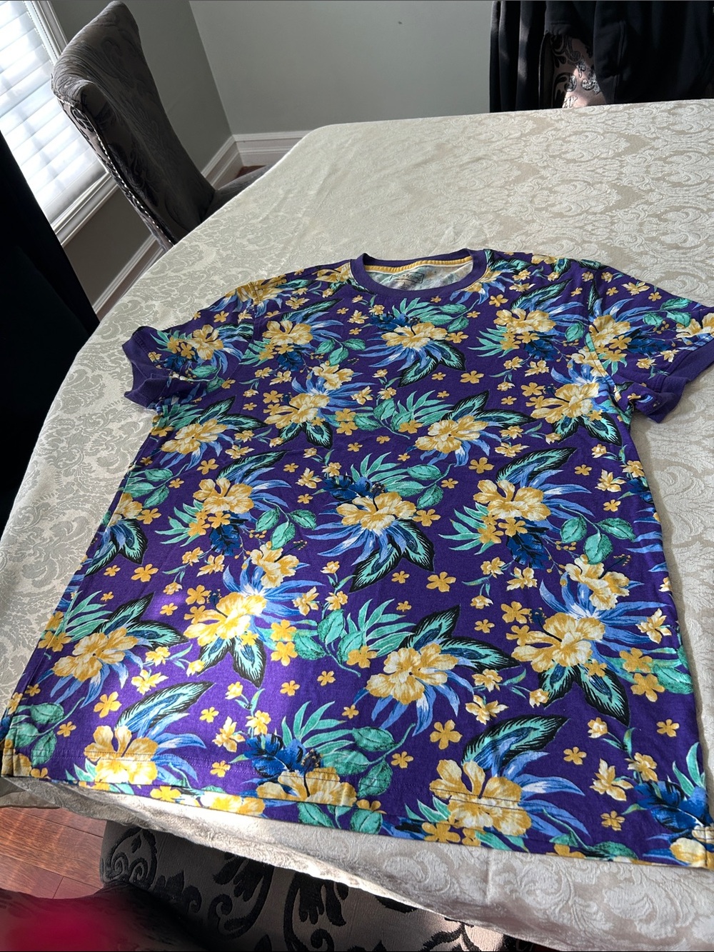 Club Room Purple Floral Tee with Yellow Accents